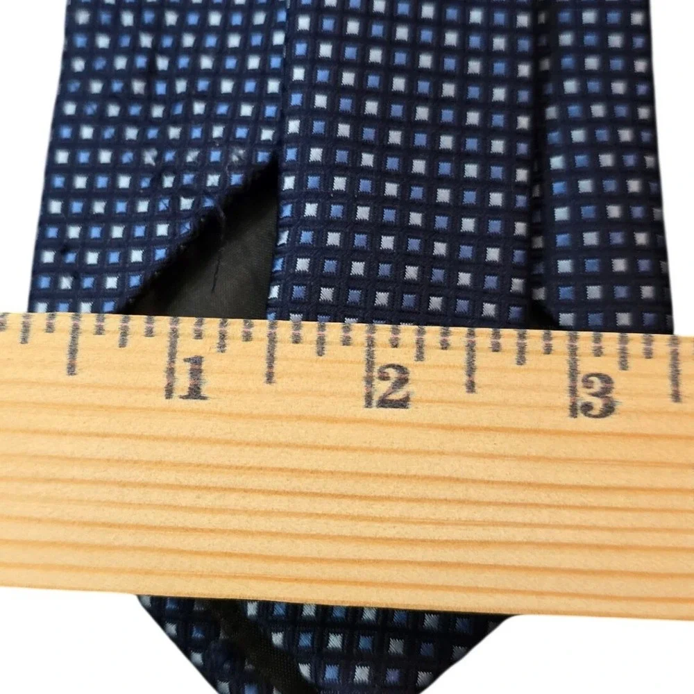 Clericci Mens‎ Navy Blue Geometric Square Grid Pattern Polyester Necktie Tie
